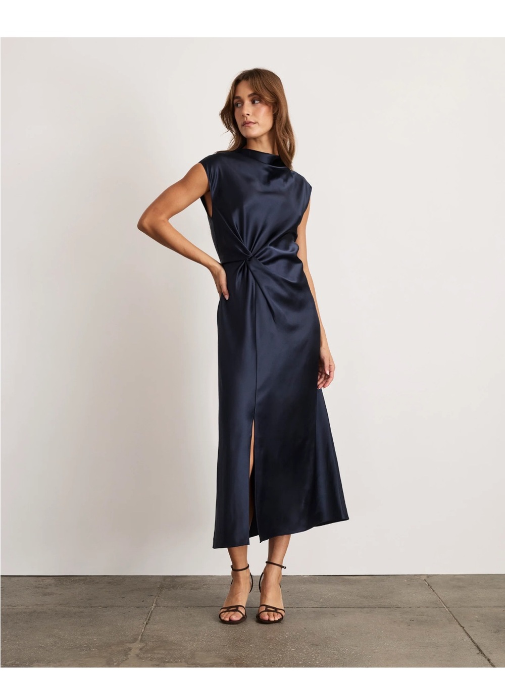 Tanya Taylor ROBINELLA DRESS Satin Knot-Waist Midi Dress